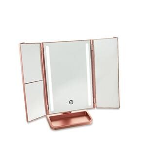 Makeup Mirror Trifold 180-Degree Rotation LED Lighted Rose Gold